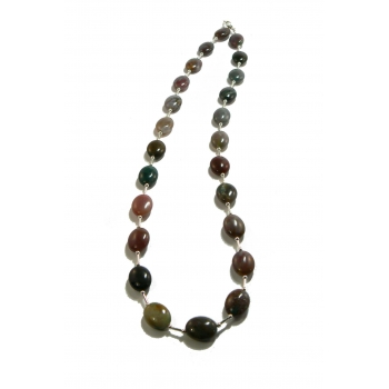 Earthy Green and Brown Beaded Indian Agate Necklace
